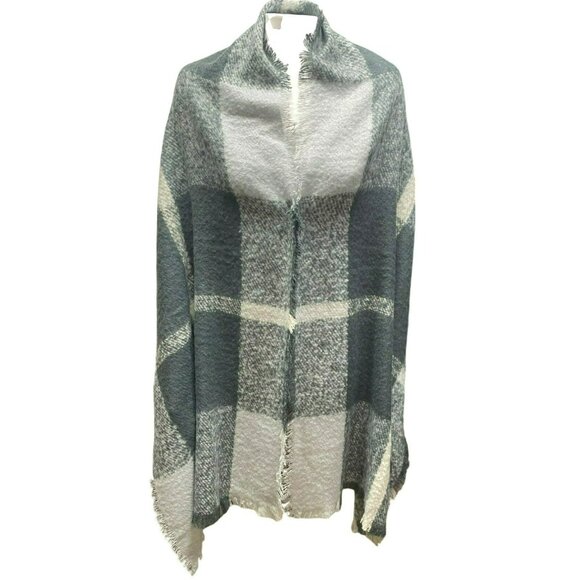 Lauren Ralph Lauren Gray White Plaid Pashmina Scarf Shawl Super Soft 7 Ft x 2 Ft - Picture 2 of 4